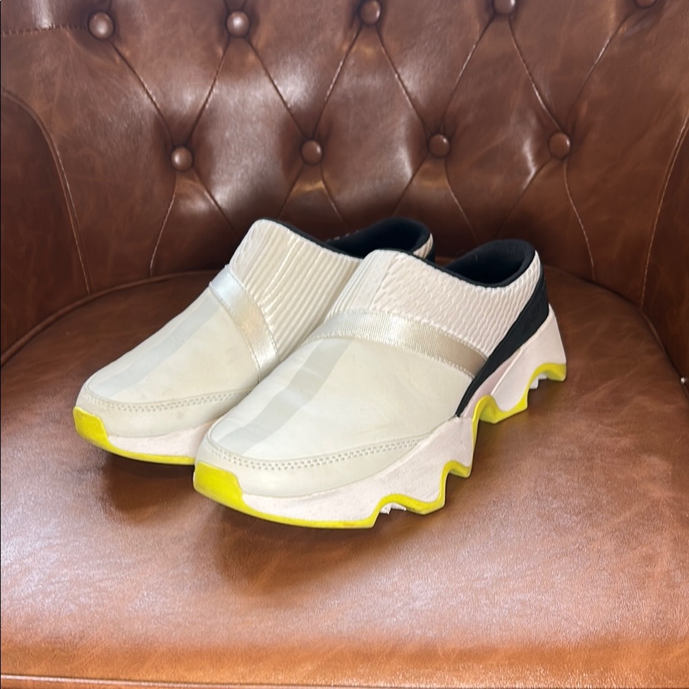 Sorel Yellow and White Mules with Chunky Sole